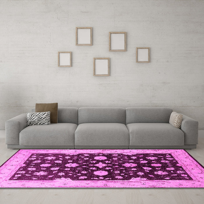 Machine Washable Oriental Pink Industrial Rug in a Living Room, wshurb2975pnk
