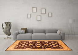 Machine Washable Oriental Orange Industrial Area Rugs in a Living Room, wshurb2975org