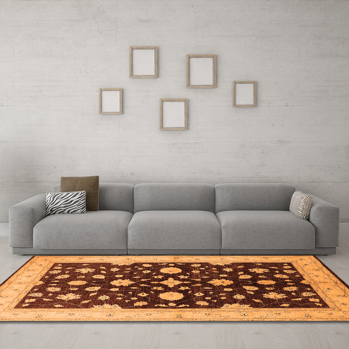Machine Washable Oriental Orange Industrial Area Rugs in a Living Room, wshurb2975org