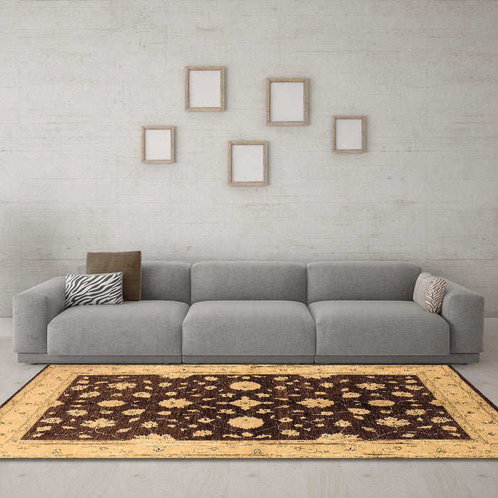 Machine Washable Oriental Brown Industrial Rug in a Living Room,, wshurb2975brn