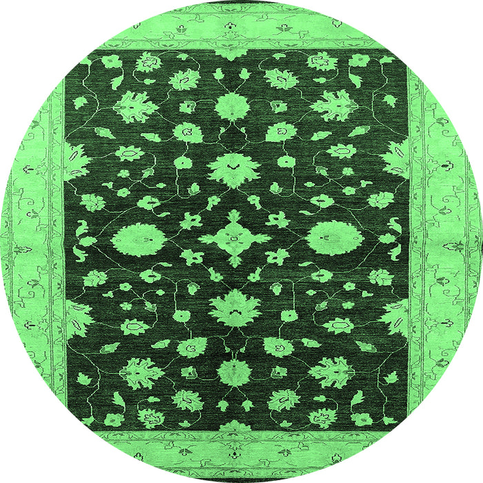 Round Machine Washable Oriental Emerald Green Industrial Area Rugs, wshurb2975emgrn