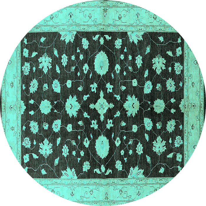 Round Machine Washable Oriental Turquoise Industrial Area Rugs, wshurb2975turq