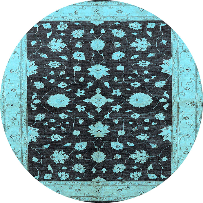 Round Machine Washable Oriental Light Blue Industrial Rug, wshurb2975lblu