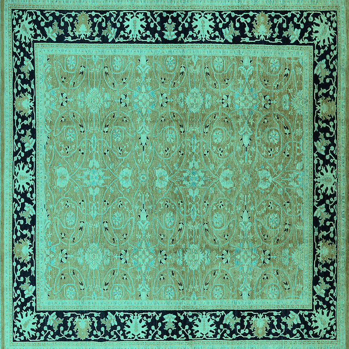 Square Machine Washable Oriental Turquoise Industrial Area Rugs, wshurb2976turq