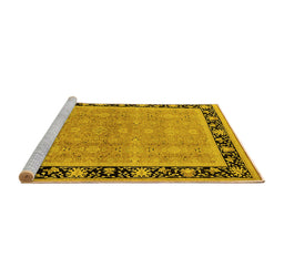Sideview of Machine Washable Oriental Yellow Industrial Rug, wshurb2976yw