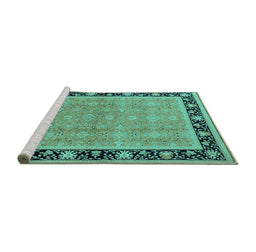 Sideview of Machine Washable Oriental Turquoise Industrial Area Rugs, wshurb2976turq