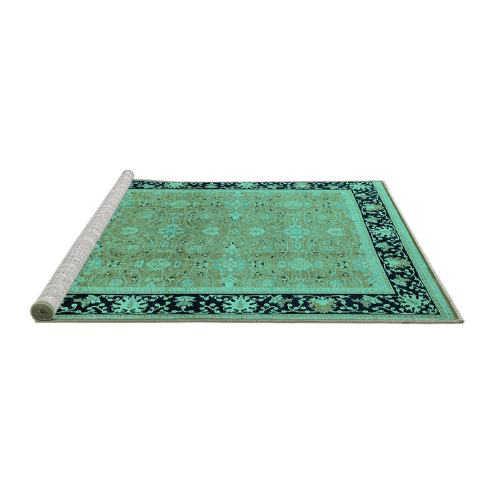 Sideview of Machine Washable Oriental Turquoise Industrial Area Rugs, wshurb2976turq