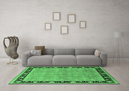 Machine Washable Oriental Emerald Green Industrial Area Rugs in a Living Room,, wshurb2976emgrn