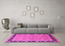 Machine Washable Oriental Pink Industrial Rug in a Living Room, wshurb2976pnk