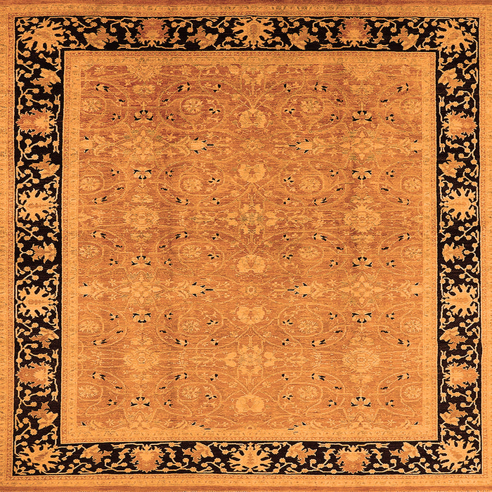 Square Machine Washable Oriental Orange Industrial Area Rugs, wshurb2976org