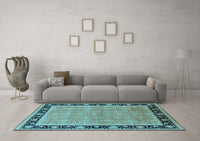 Machine Washable Oriental Light Blue Industrial Rug, wshurb2976lblu