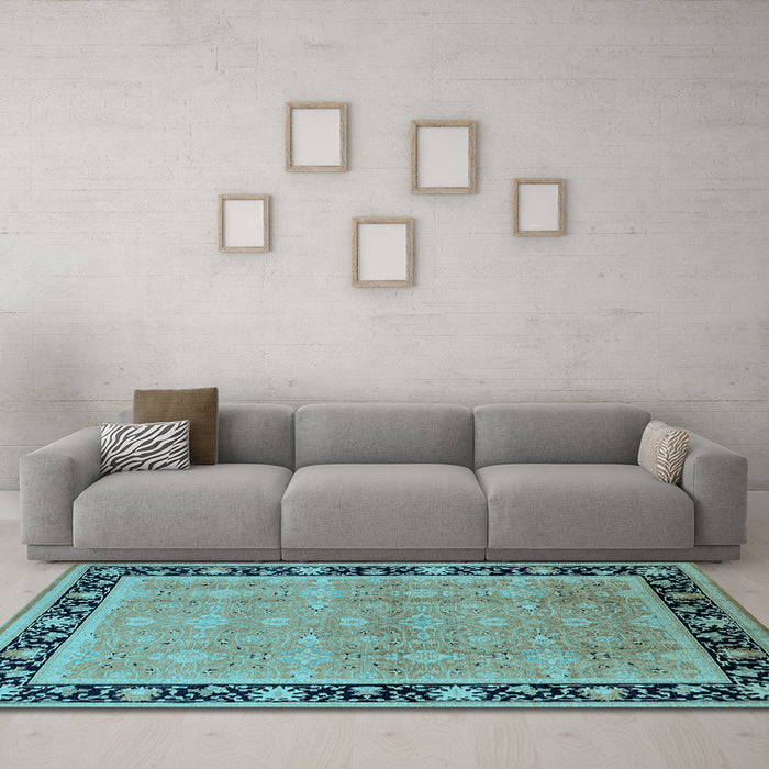 Machine Washable Oriental Light Blue Industrial Rug in a Living Room, wshurb2976lblu