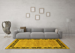 Machine Washable Oriental Yellow Industrial Rug in a Living Room, wshurb2976yw