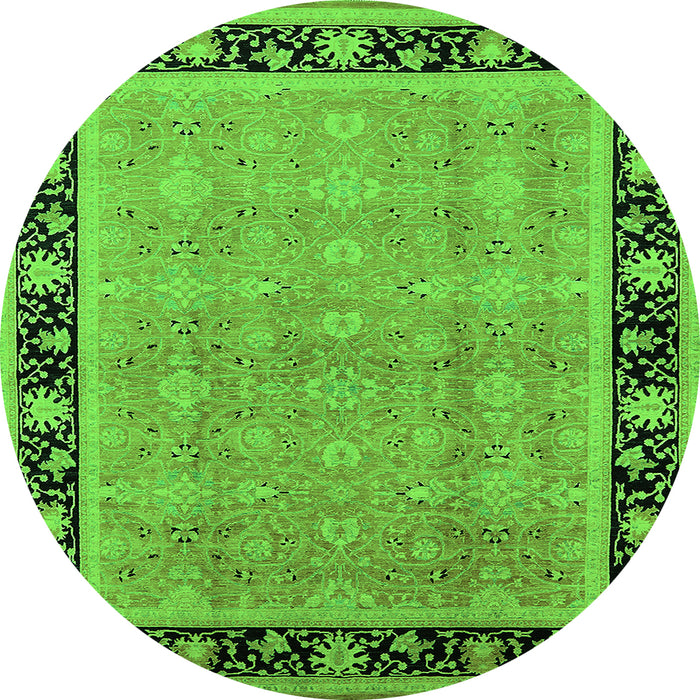 Round Machine Washable Oriental Green Industrial Area Rugs, wshurb2976grn
