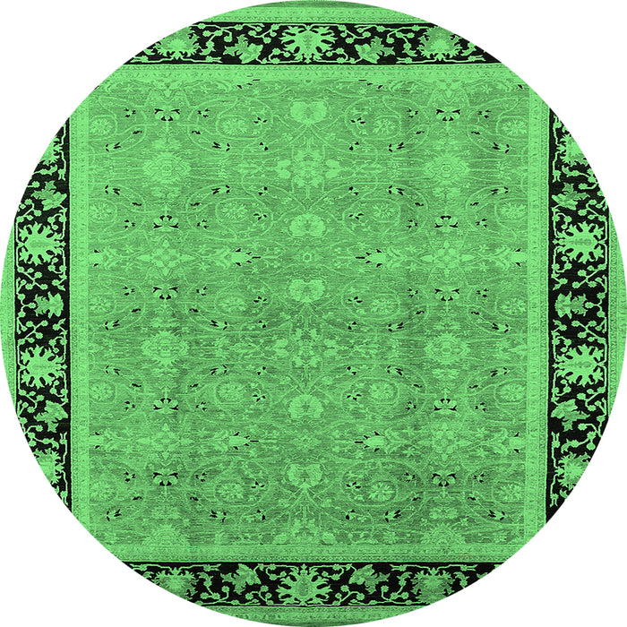 Round Oriental Emerald Green Industrial Rug, urb2976emgrn