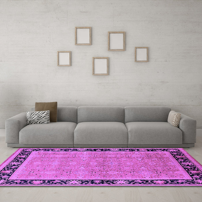 Machine Washable Oriental Purple Industrial Area Rugs in a Living Room, wshurb2976pur