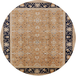 Round Mid-Century Modern Sienna Brown Oriental Rug, urb2976