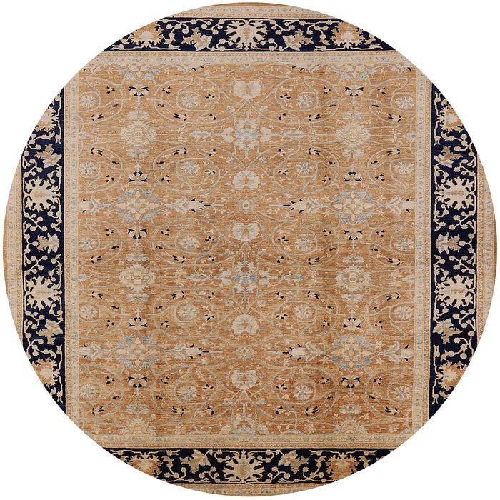Round Mid-Century Modern Sienna Brown Oriental Rug, urb2976