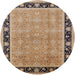 Round Mid-Century Modern Sienna Brown Oriental Rug, urb2976