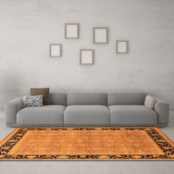 Machine Washable Oriental Orange Industrial Area Rugs in a Living Room, wshurb2976org