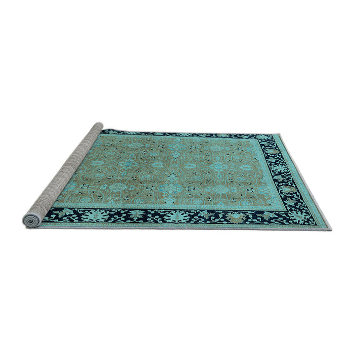 Sideview of Machine Washable Oriental Light Blue Industrial Rug, wshurb2976lblu