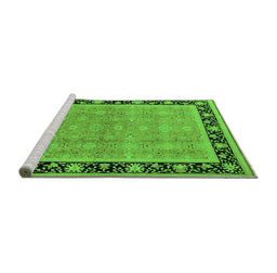 Sideview of Machine Washable Oriental Green Industrial Area Rugs, wshurb2976grn