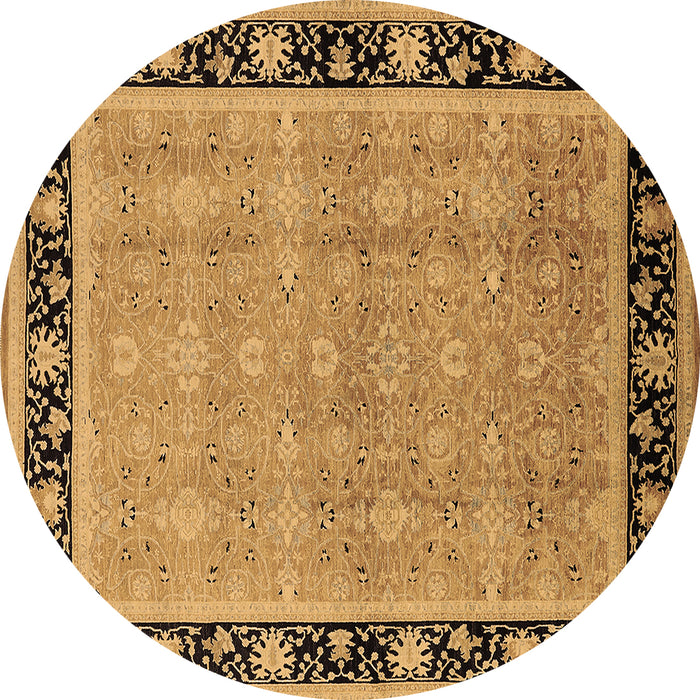 Round Machine Washable Oriental Brown Industrial Rug, wshurb2976brn