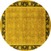 Round Oriental Yellow Industrial Rug, urb2976yw