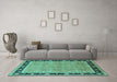 Machine Washable Oriental Turquoise Industrial Area Rugs in a Living Room,, wshurb2976turq