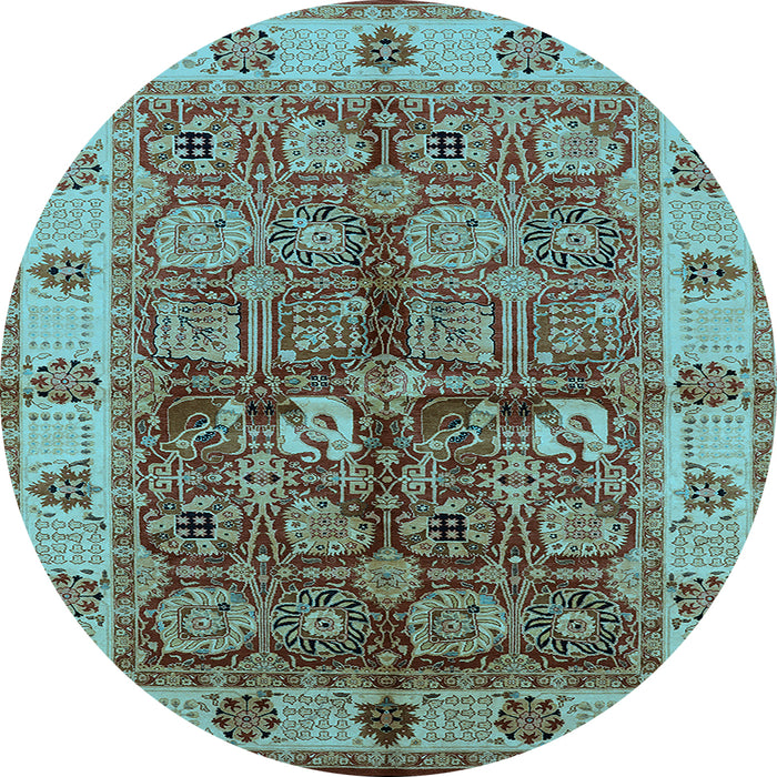 Round Machine Washable Oriental Light Blue Industrial Rug, wshurb2977lblu