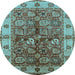 Round Machine Washable Oriental Light Blue Industrial Rug, wshurb2977lblu