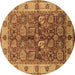 Round Machine Washable Oriental Brown Industrial Rug, wshurb2977brn