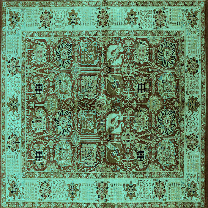 Square Machine Washable Oriental Turquoise Industrial Area Rugs, wshurb2977turq