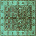 Square Machine Washable Oriental Turquoise Industrial Area Rugs, wshurb2977turq