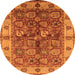 Round Machine Washable Oriental Orange Industrial Area Rugs, wshurb2977org