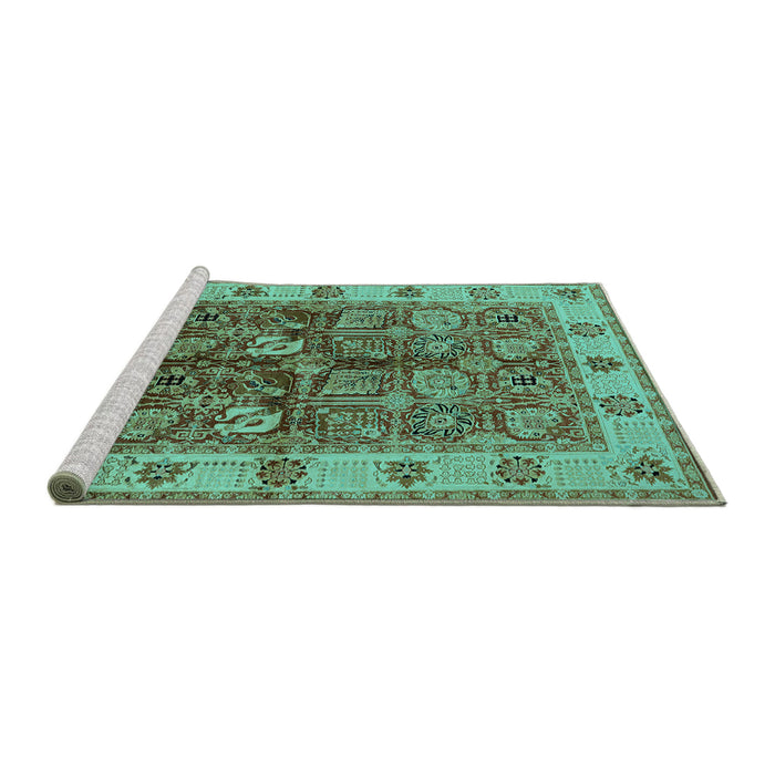 Sideview of Machine Washable Oriental Turquoise Industrial Area Rugs, wshurb2977turq