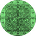 Round Oriental Emerald Green Industrial Rug, urb2977emgrn