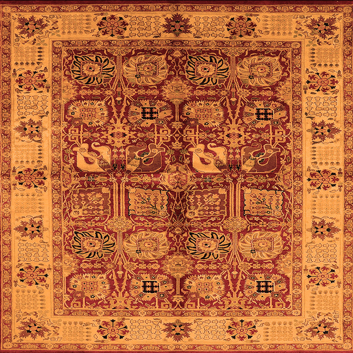 Square Machine Washable Oriental Orange Industrial Area Rugs, wshurb2977org
