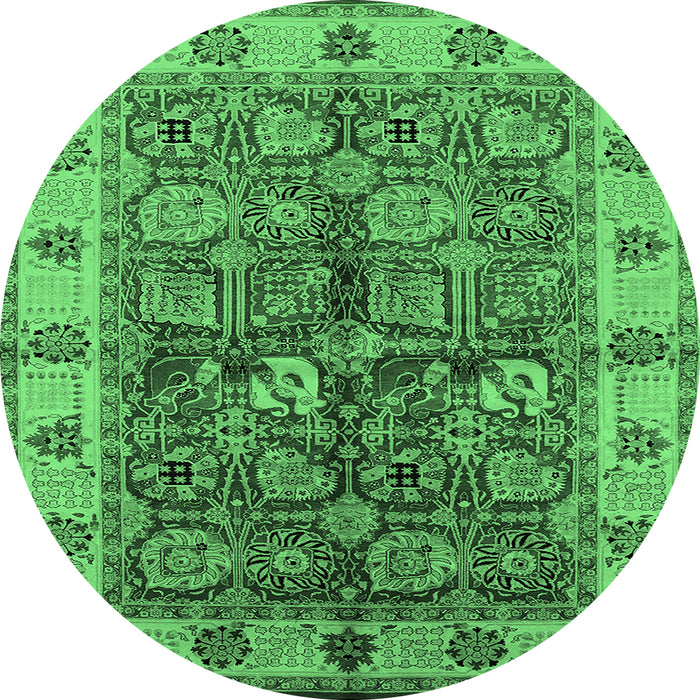 Round Machine Washable Oriental Emerald Green Industrial Area Rugs, wshurb2977emgrn