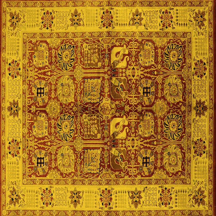 Square Machine Washable Oriental Yellow Industrial Rug, wshurb2977yw