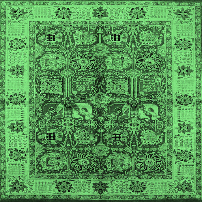 Square Machine Washable Oriental Emerald Green Industrial Area Rugs, wshurb2977emgrn
