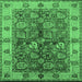 Square Machine Washable Oriental Emerald Green Industrial Area Rugs, wshurb2977emgrn