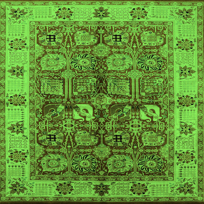 Square Machine Washable Oriental Green Industrial Area Rugs, wshurb2977grn