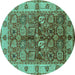 Round Oriental Turquoise Industrial Rug, urb2977turq