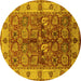 Round Oriental Yellow Industrial Rug, urb2977yw