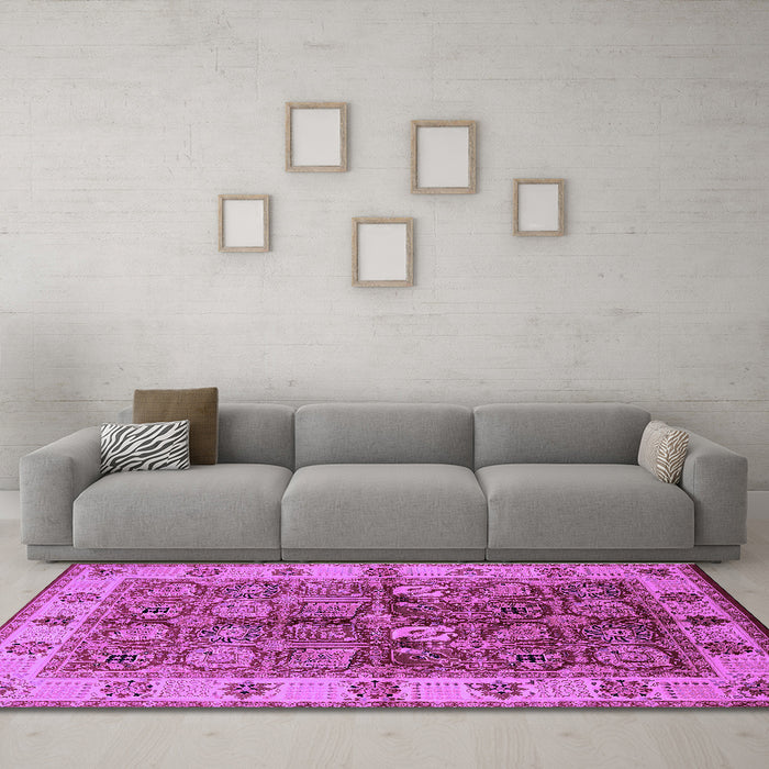 Machine Washable Oriental Purple Industrial Area Rugs in a Living Room, wshurb2977pur