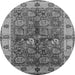 Round Machine Washable Oriental Gray Industrial Rug, wshurb2977gry