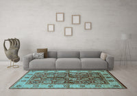 Machine Washable Oriental Light Blue Industrial Rug, wshurb2977lblu