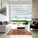 Square Mid-Century Modern Brown Sand Brown Oriental Rug in a Living Room, urb2977