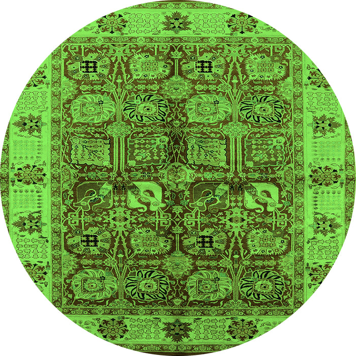 Round Machine Washable Oriental Green Industrial Area Rugs, wshurb2977grn